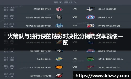 火箭队与独行侠的精彩对决比分揭晓赛季战绩一览